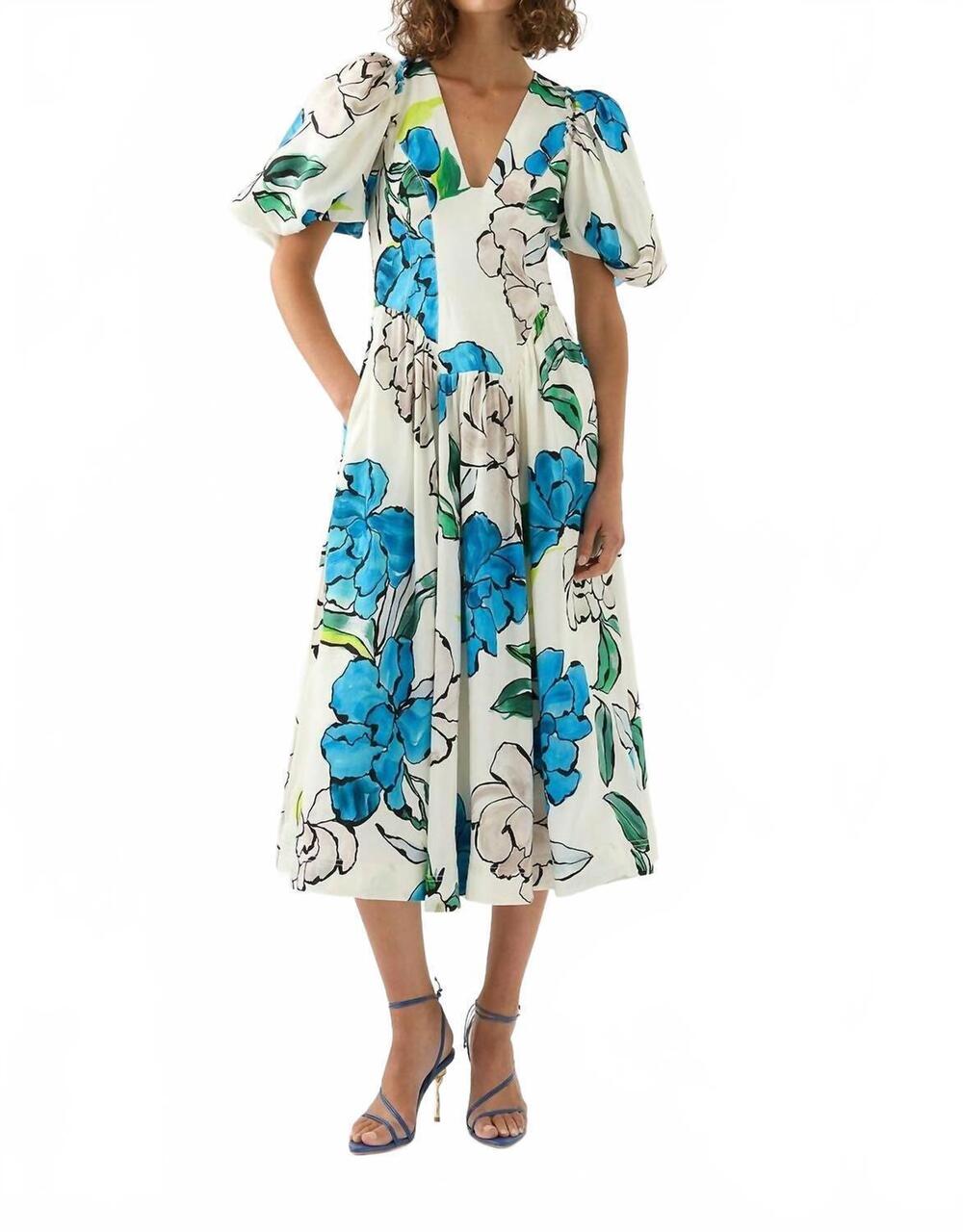 NEW AJE. pedestal corseted midi dress in cool camllia